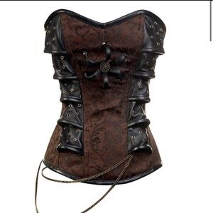 Corset Deal Brown Brocade Goth Corset Steampunk Waist Training Overbust size 18